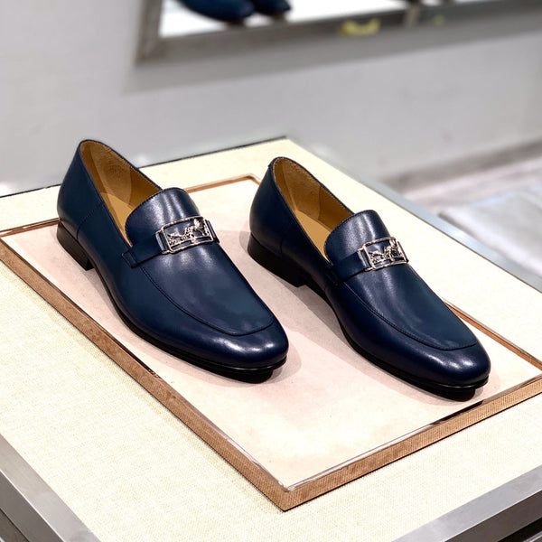 Mocassini da uomo HM in pelle di vitello blu navy 539687