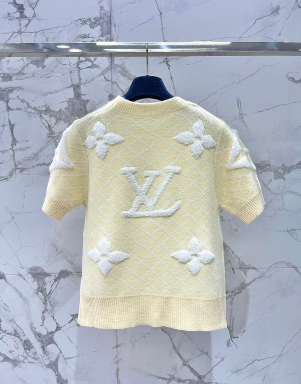 LV Flower T Shirt Light Yellow Polyamide Wool