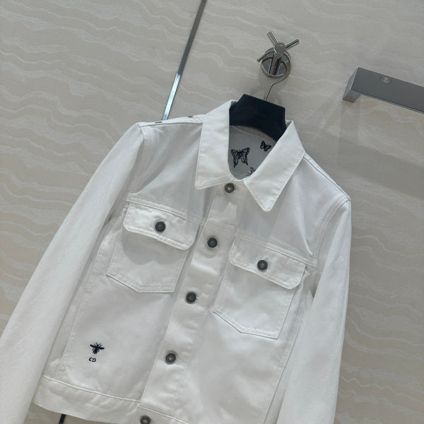 Giacca in denim con motivo a farfalla CD in cotone bianco
