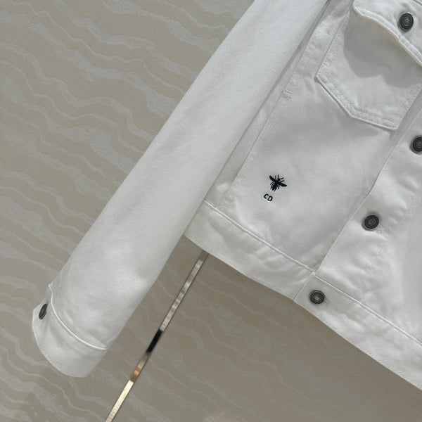 Giacca in denim con motivo a farfalla CD in cotone bianco
