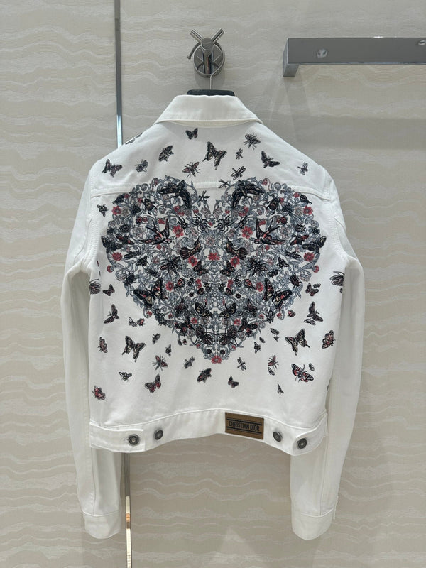 Giacca in denim con motivo a farfalla CD in cotone bianco