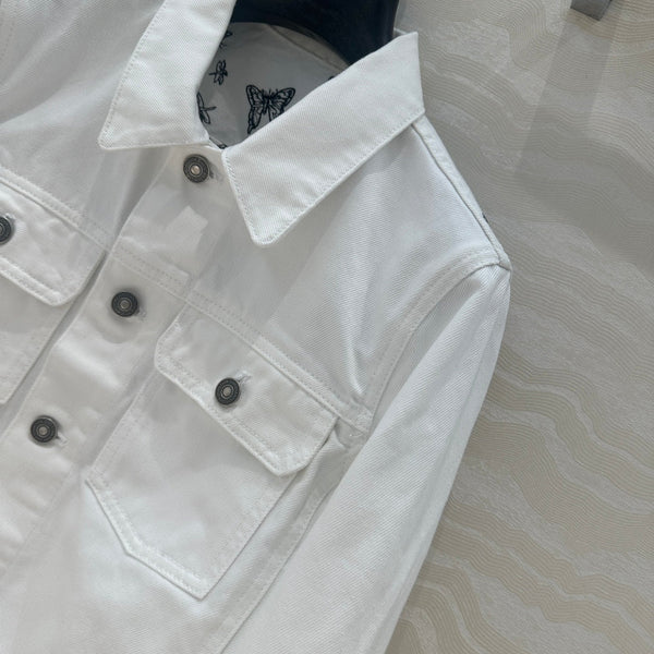 Giacca in denim con motivo a farfalla CD in cotone bianco