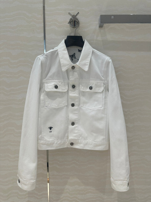 Giacca in denim con motivo a farfalla CD in cotone bianco