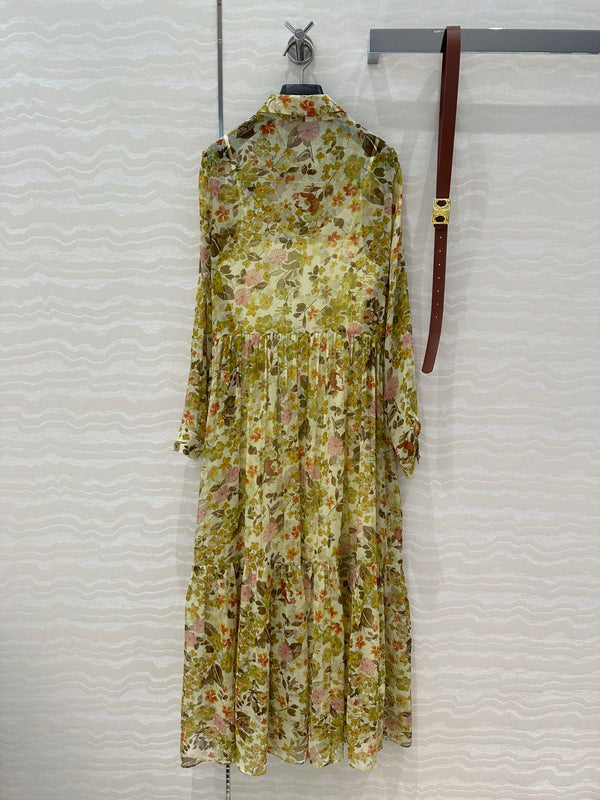Abito Celine in seta verde con motivo floreale