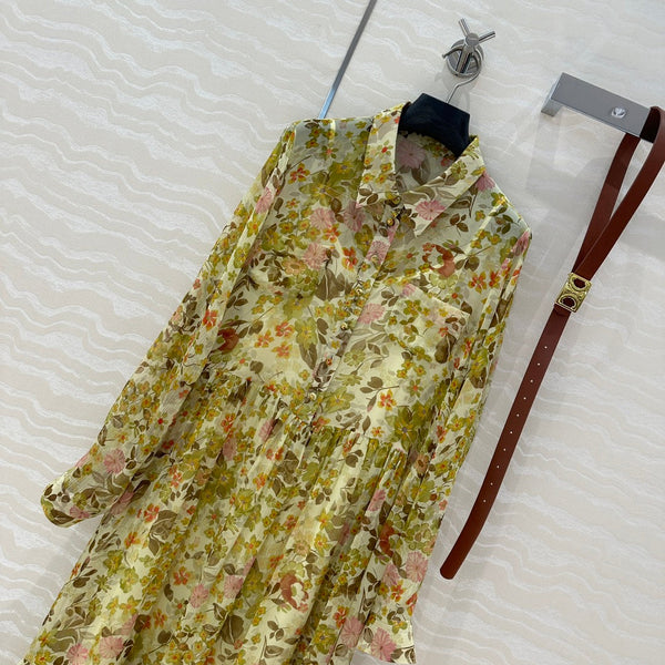 Abito Celine in seta verde con motivo floreale