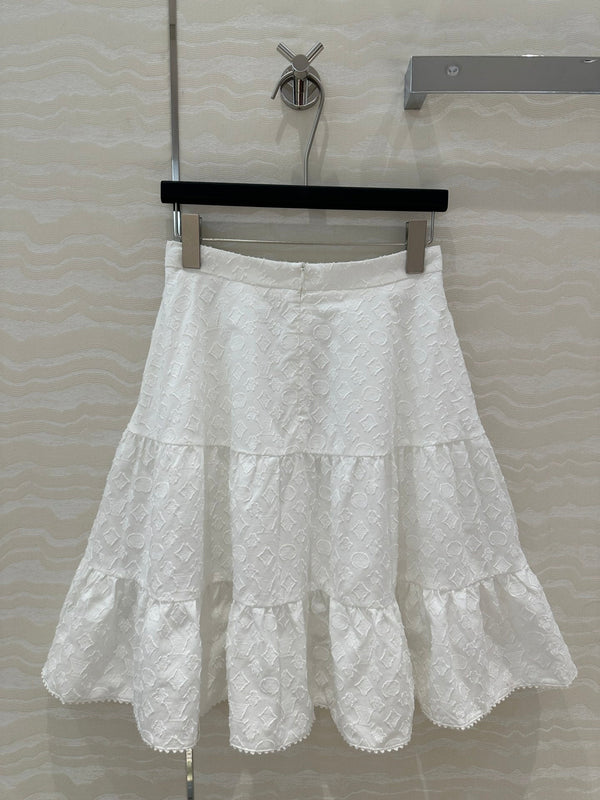 LV Monogram Jacquard Skirt White Cotton