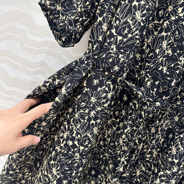 Celine Dress Black mix Beige Silk Viscose