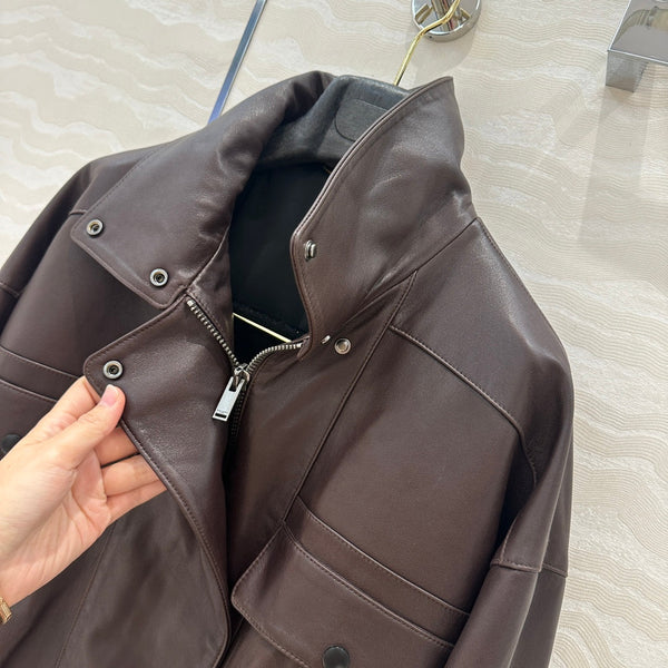 YSL Double Pocket Silhouette Jacket Brown Lambskin