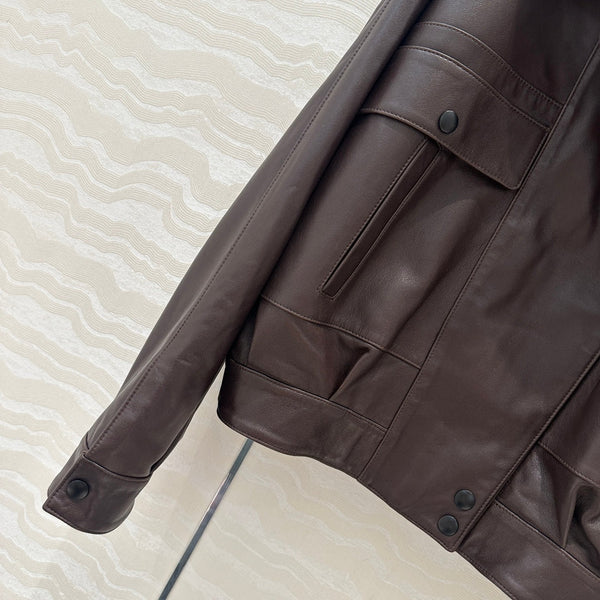 YSL Double Pocket Silhouette Jacket Brown Lambskin