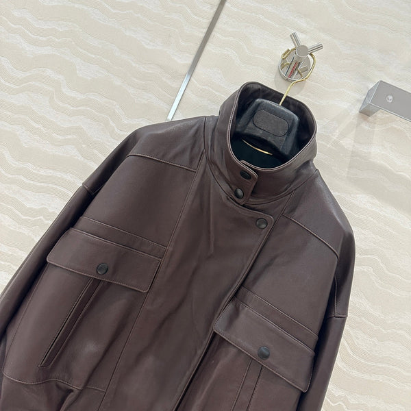 YSL Double Pocket Silhouette Jacket Brown Lambskin