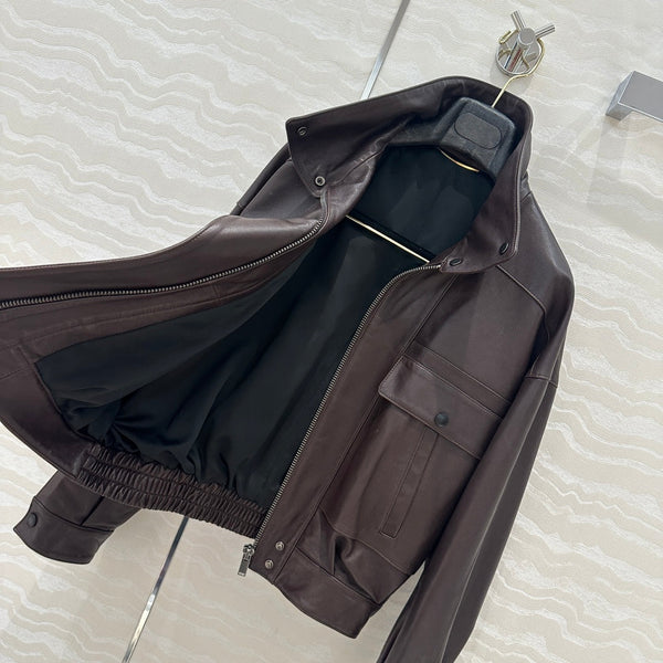 YSL Double Pocket Silhouette Jacket Brown Lambskin