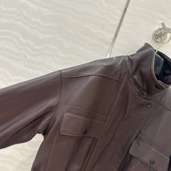 YSL Double Pocket Silhouette Jacket Brown Lambskin