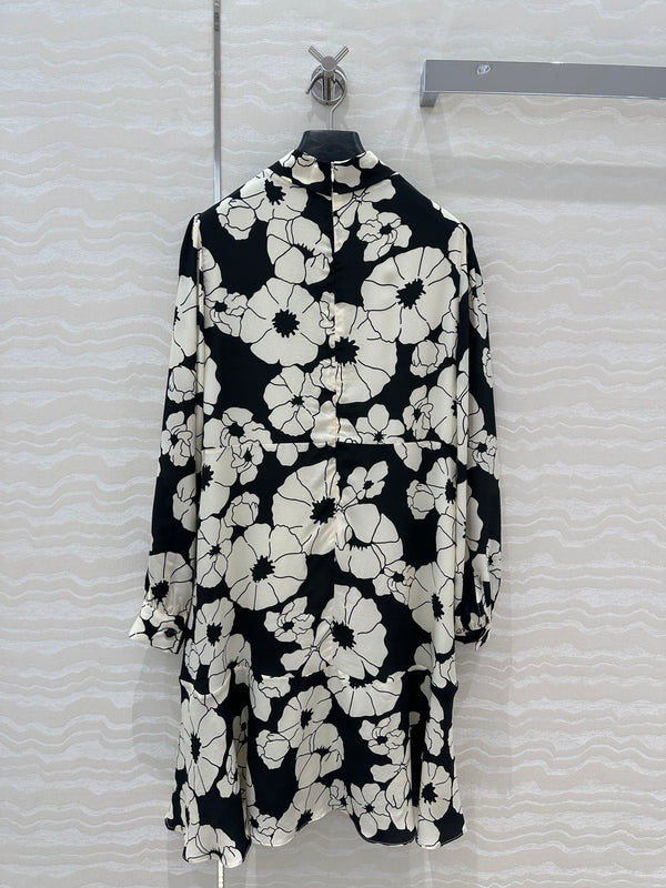 Abito a fiori Celine in misto seta bianca e nera