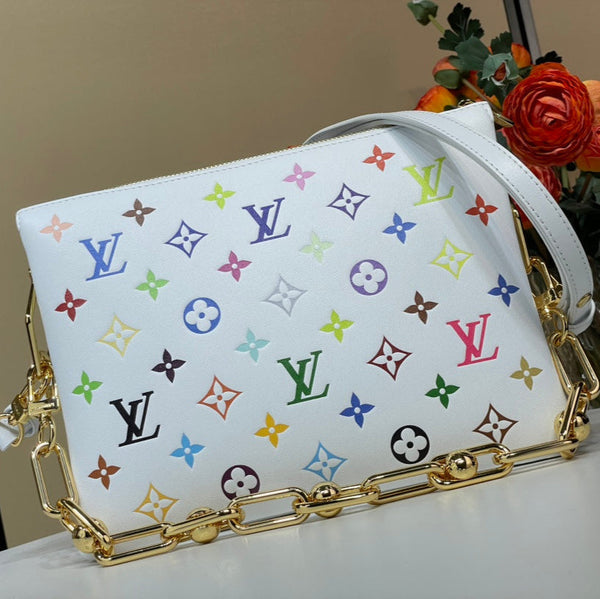 LV x TM Coussin BB 21cm Bianco Multicolore Pelle di agnello con monogramma in rilievo