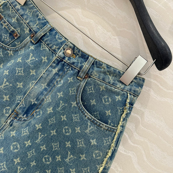 LV Side Border Denim Short Blue Cotton