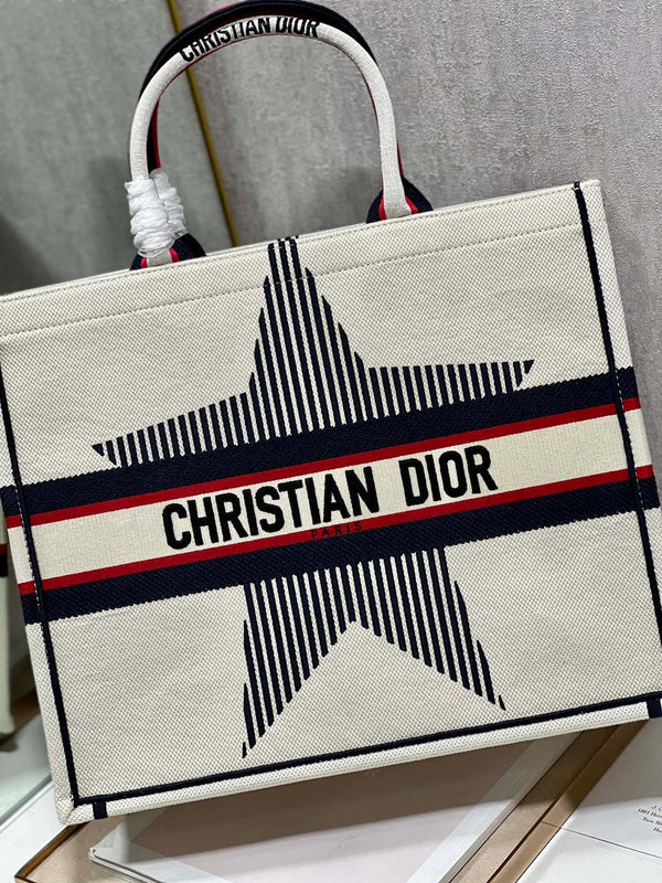 CD White five-pointed Star Book Tote 42cm Bag Canvas 336564