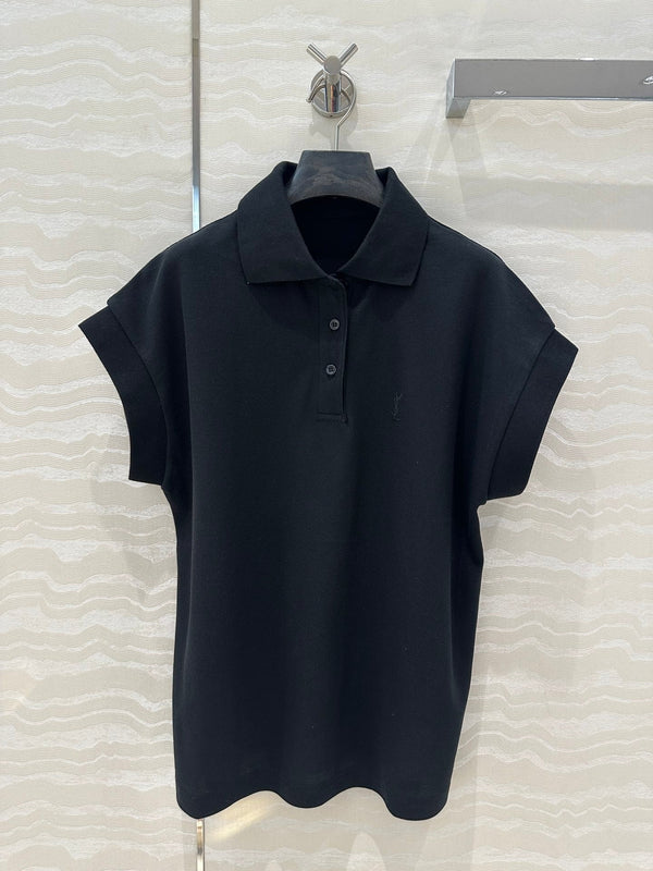 YSL Polo Collar T-shirt Black Cotton Polyester