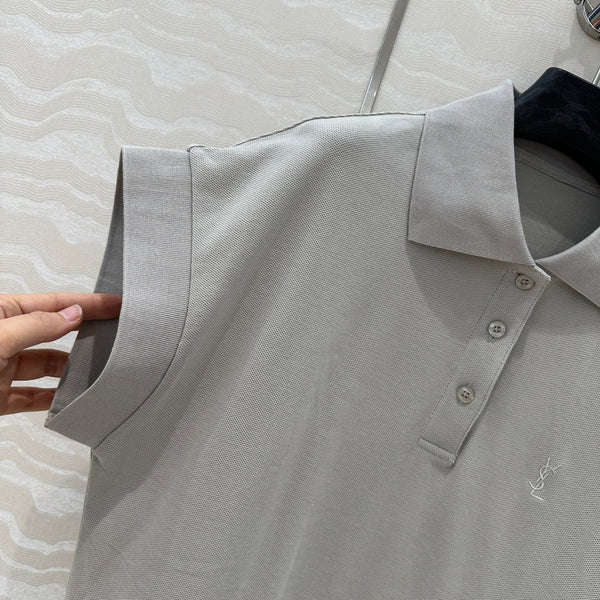 T-shirt con colletto polo YSL grigia in cotone e poliestere