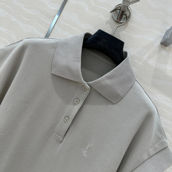 T-shirt con colletto polo YSL grigia in cotone e poliestere