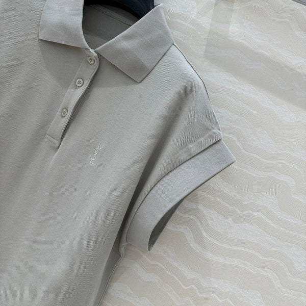 T-shirt con colletto polo YSL grigia in cotone e poliestere