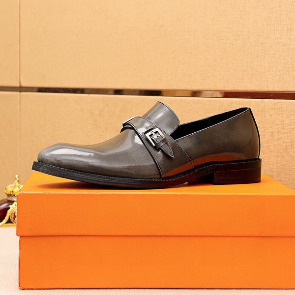 Mocassini da uomo HM in pelle verniciata grigio metallizzato 637348