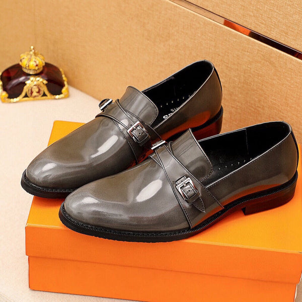 Mocassini da uomo HM in pelle verniciata grigio metallizzato 637348