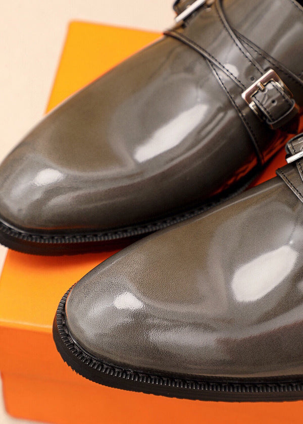 Mocassini da uomo HM in pelle verniciata grigio metallizzato 637348