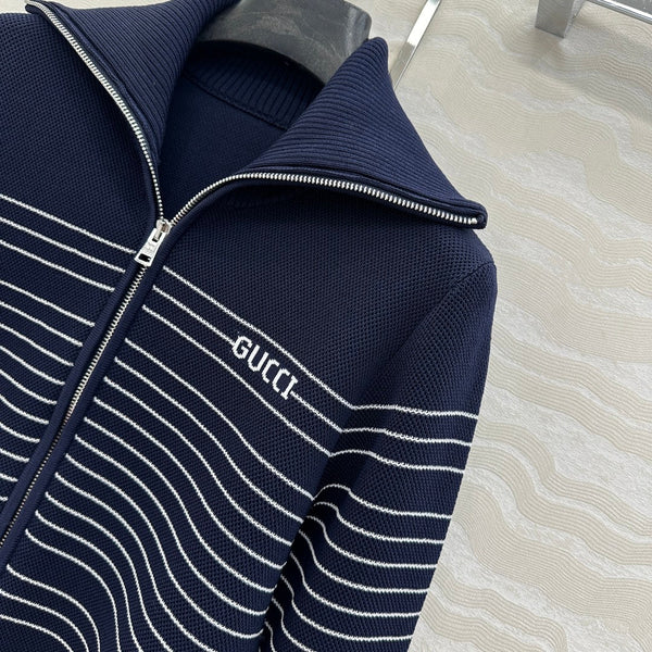 Giacca Gucci in maglia con cerniera in viscosa blu scuro