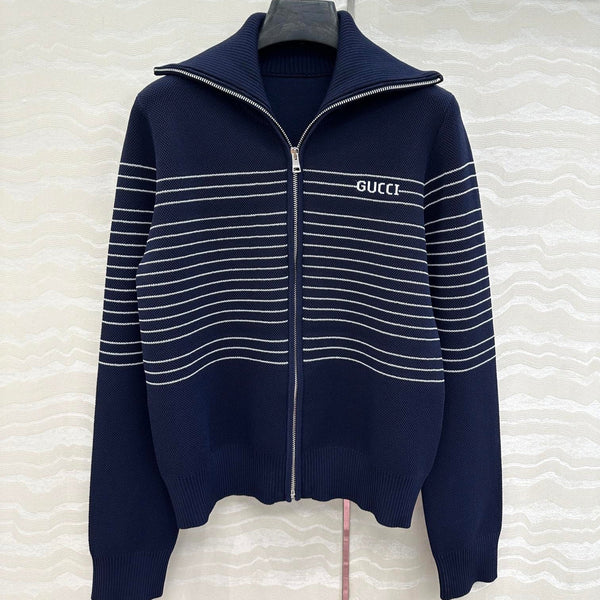 Giacca Gucci in maglia con cerniera in viscosa blu scuro
