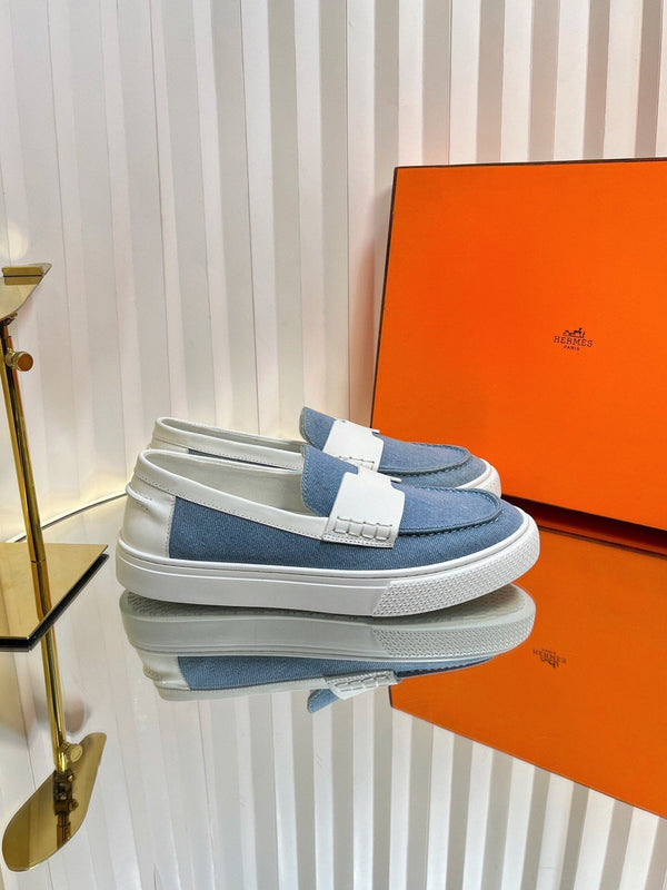 Mocassino casual HM Denim in pelle di vacchetta blu e bianca 317068