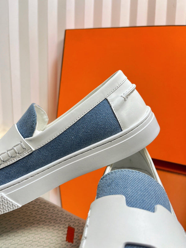 Mocassino casual HM Denim in pelle di vacchetta blu e bianca 317068
