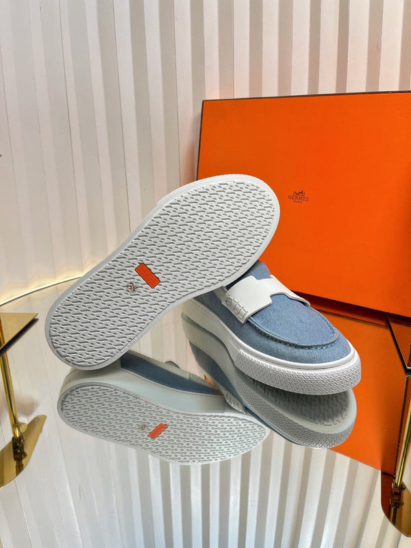 Mocassino casual HM Denim in pelle di vacchetta blu e bianca 317068
