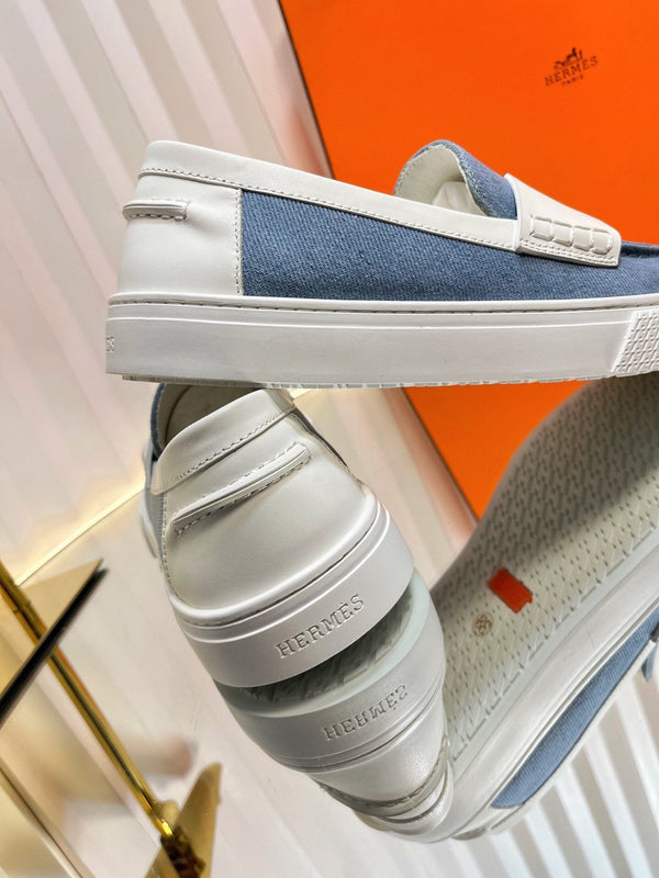 Mocassino casual HM Denim in pelle di vacchetta blu e bianca 317068