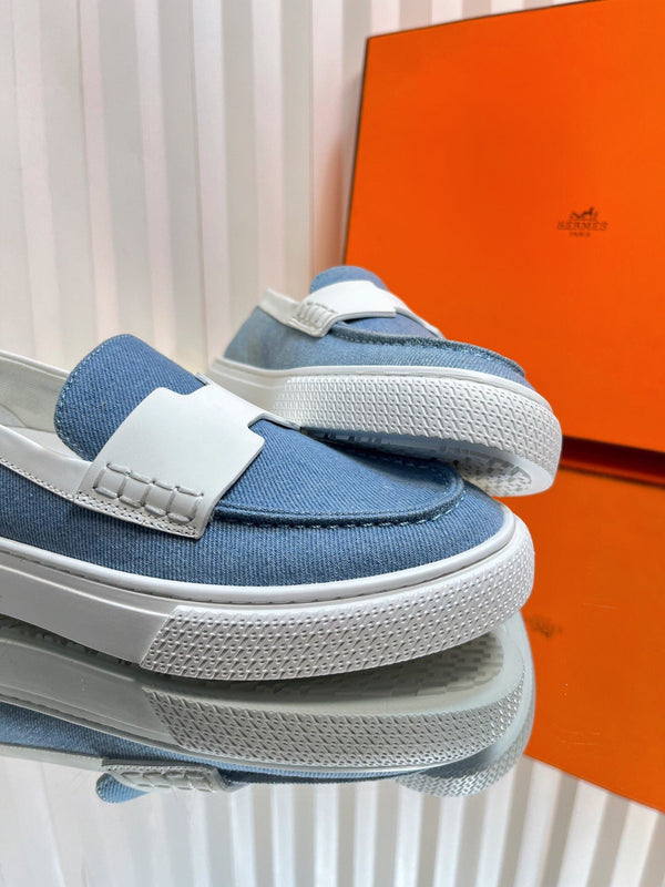 Mocassino casual HM Denim in pelle di vacchetta blu e bianca 317068