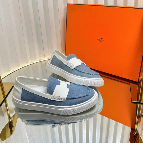 Mocassino casual HM Denim in pelle di vacchetta blu e bianca 317068