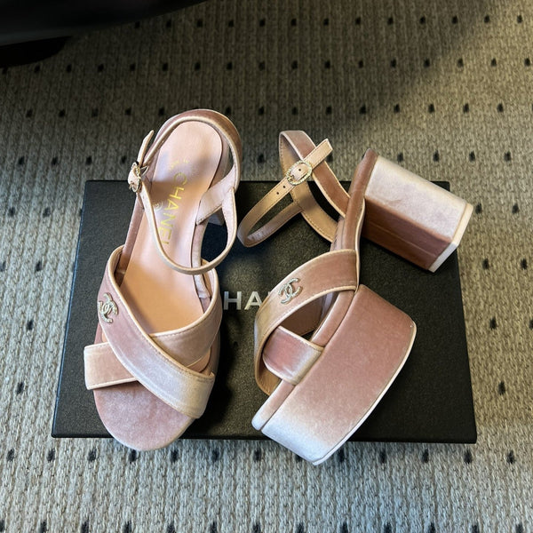Sandali con plateau CC 25SS 5,5 cm in pelle di agnello rosa e velluto 319626