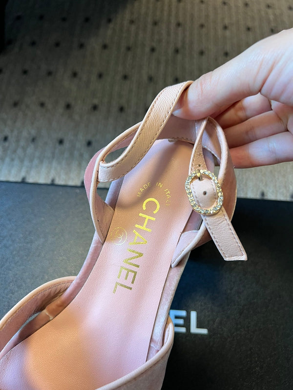 Sandali con plateau CC 25SS 5,5 cm in pelle di agnello rosa e velluto 319626