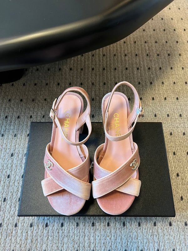 Sandali con plateau CC 25SS 5,5 cm in pelle di agnello rosa e velluto 319626