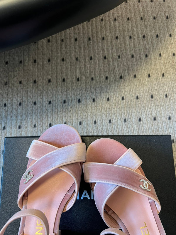 Sandali con plateau CC 25SS 5,5 cm in pelle di agnello rosa e velluto 319626