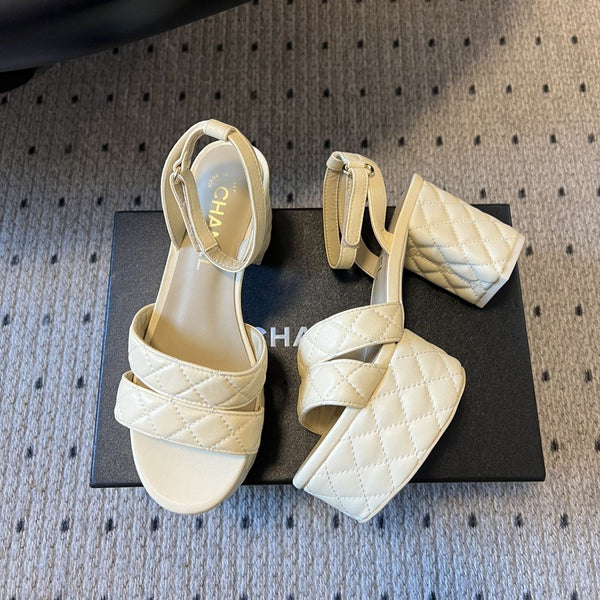 CC 25SS Platform Sandals 5.5cm Beige Sheepskin 319627