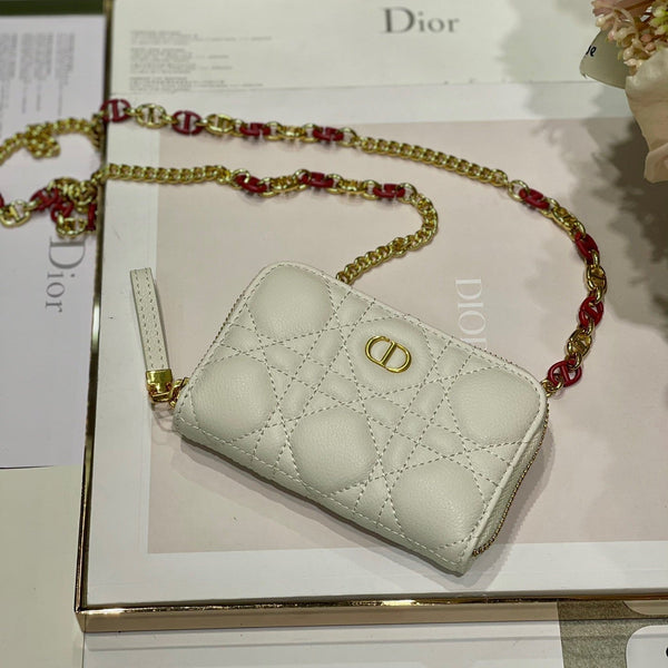 CD Mini Dior Caro Zip Clutch Ivory Calfskin 336786