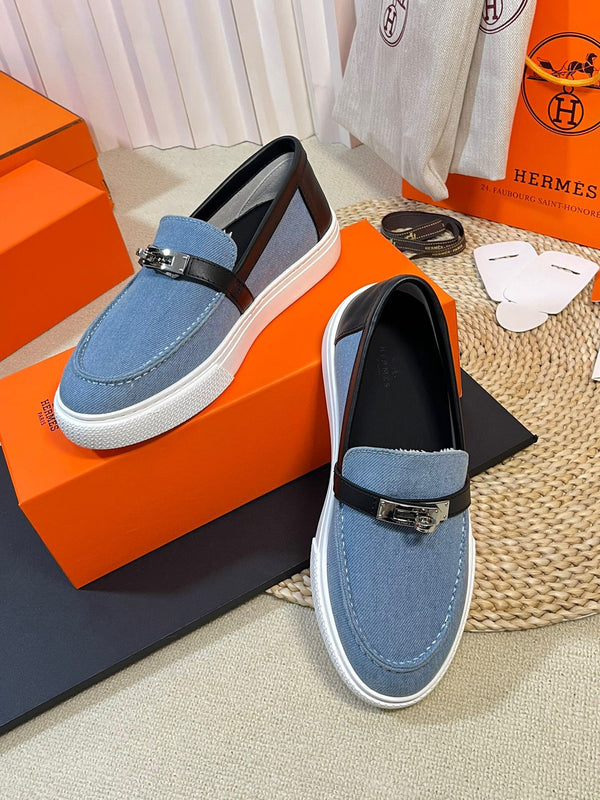 Mocassino in denim HM blu nero in pelle di vacchetta 317049