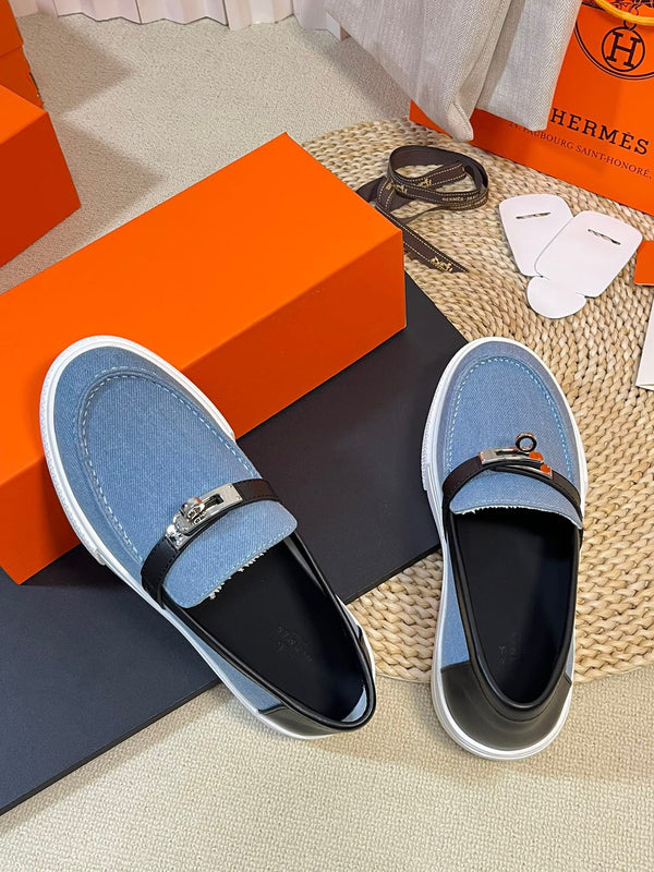 Mocassino in denim HM blu nero in pelle di vacchetta 317049