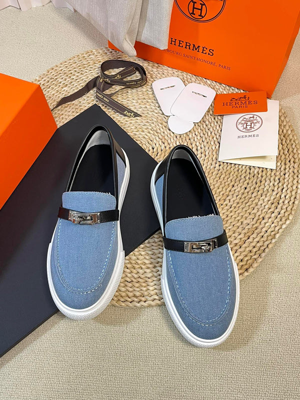 Mocassino in denim HM blu nero in pelle di vacchetta 317049