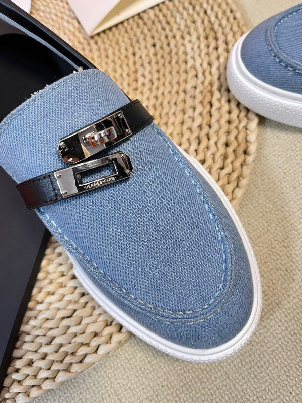 Mocassino in denim HM blu nero in pelle di vacchetta 317049