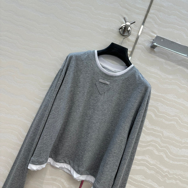 T-shirt a maniche lunghe Prada in cotone grigio
