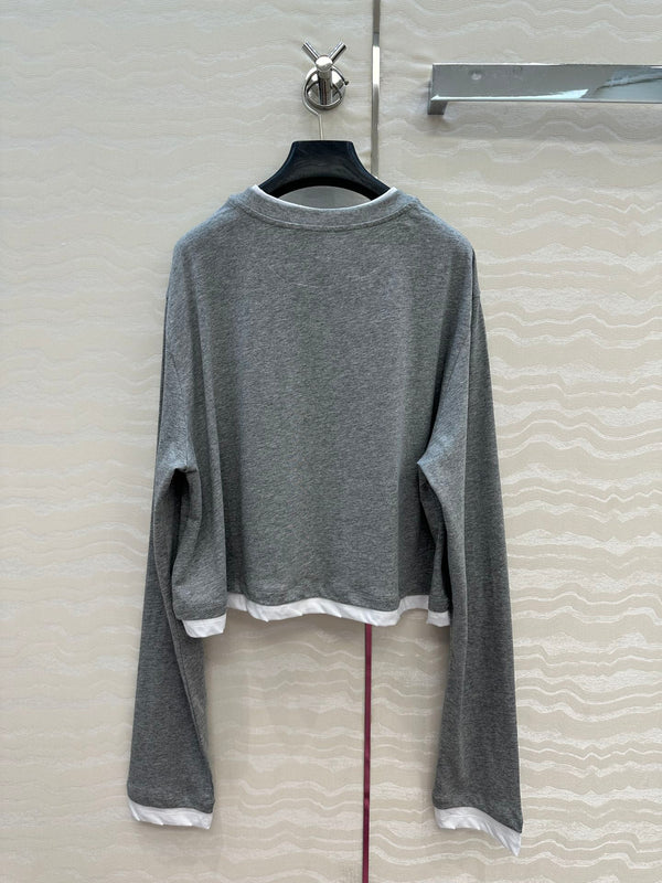 T-shirt a maniche lunghe Prada in cotone grigio