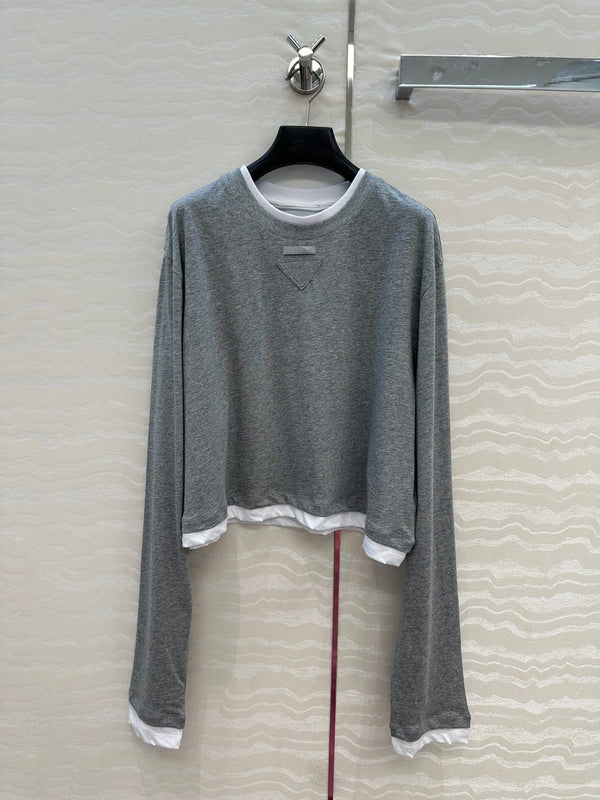 T-shirt a maniche lunghe Prada in cotone grigio