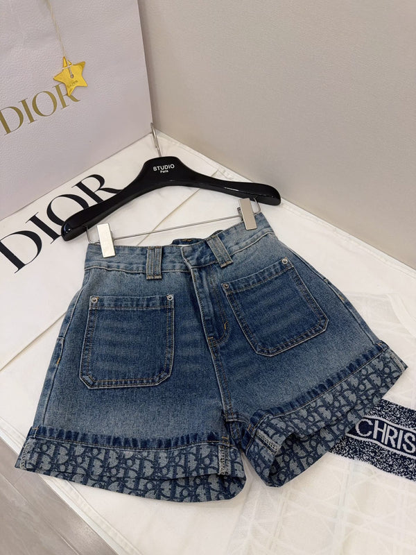 Pantaloncini in denim arrotolati CD blu cotone