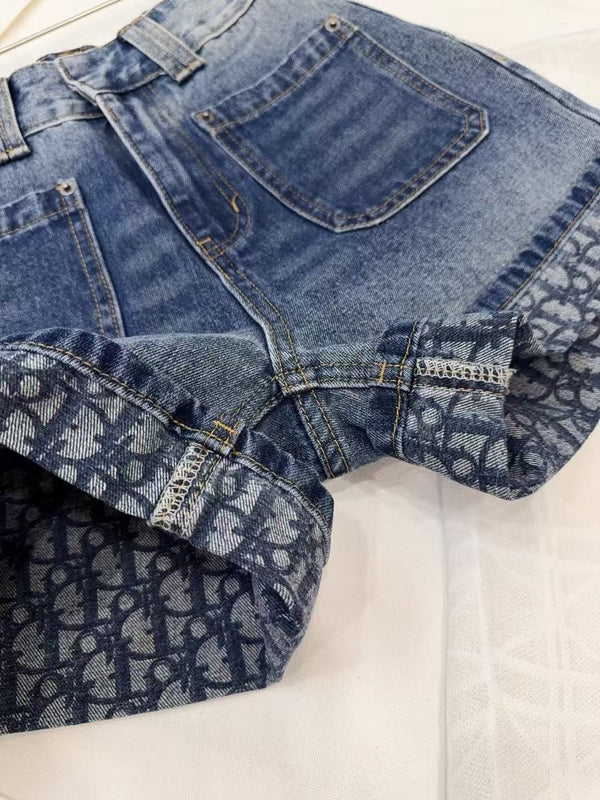 Pantaloncini in denim arrotolati CD blu cotone